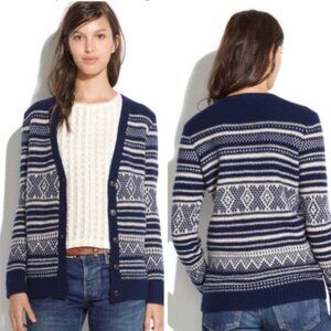 Madewell Stitchstripe merino wool fair isle Nordic cardigan sweater size small